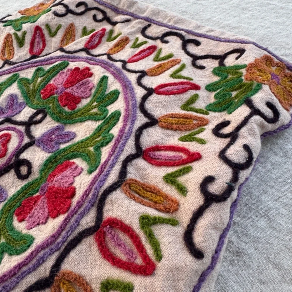 Vintage Kashmiri Crewel Embroidery Pillow Cover 16